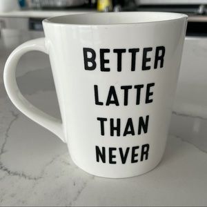 Indigo “better latte than never” mug